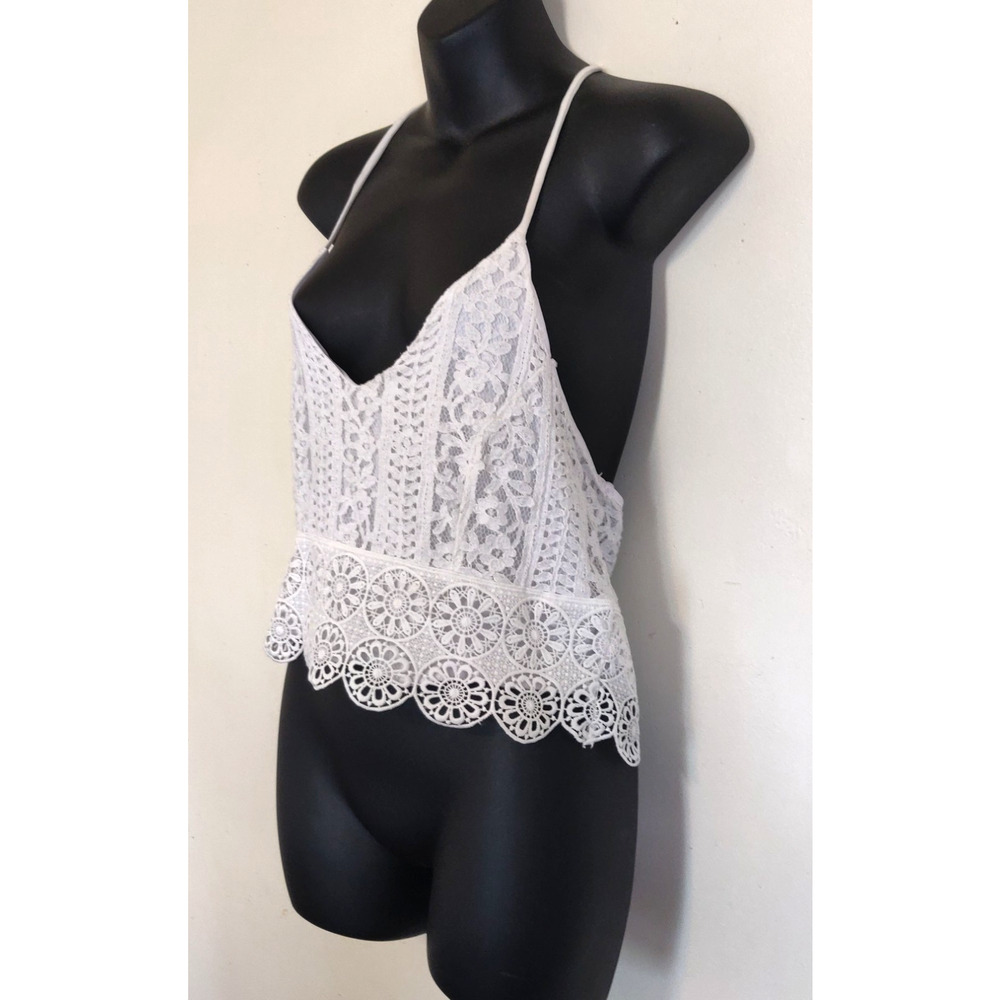 Charlotte Russe Y2K White Crop Top Lace Halter Strappy Boho Festival Hippie - Picture 2 of 16
